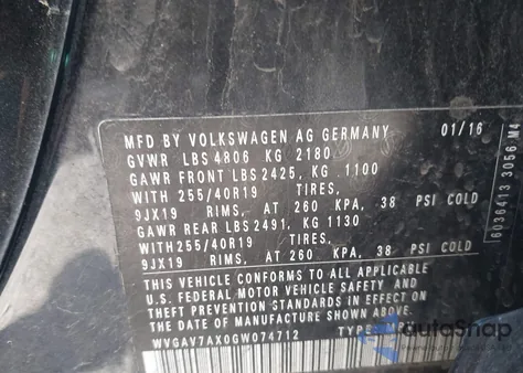 2016 Volkswagen Tiguan R-Line из США, поврежденный, VIN WVGAV7AX0GW074712